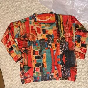 Colorful Patterned Women's Sz Large Oversized Pullover Long Sleeve Sweater NWT
